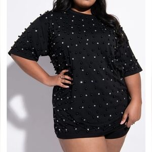 AKIRA Black Embellished Short Sleeve Tee